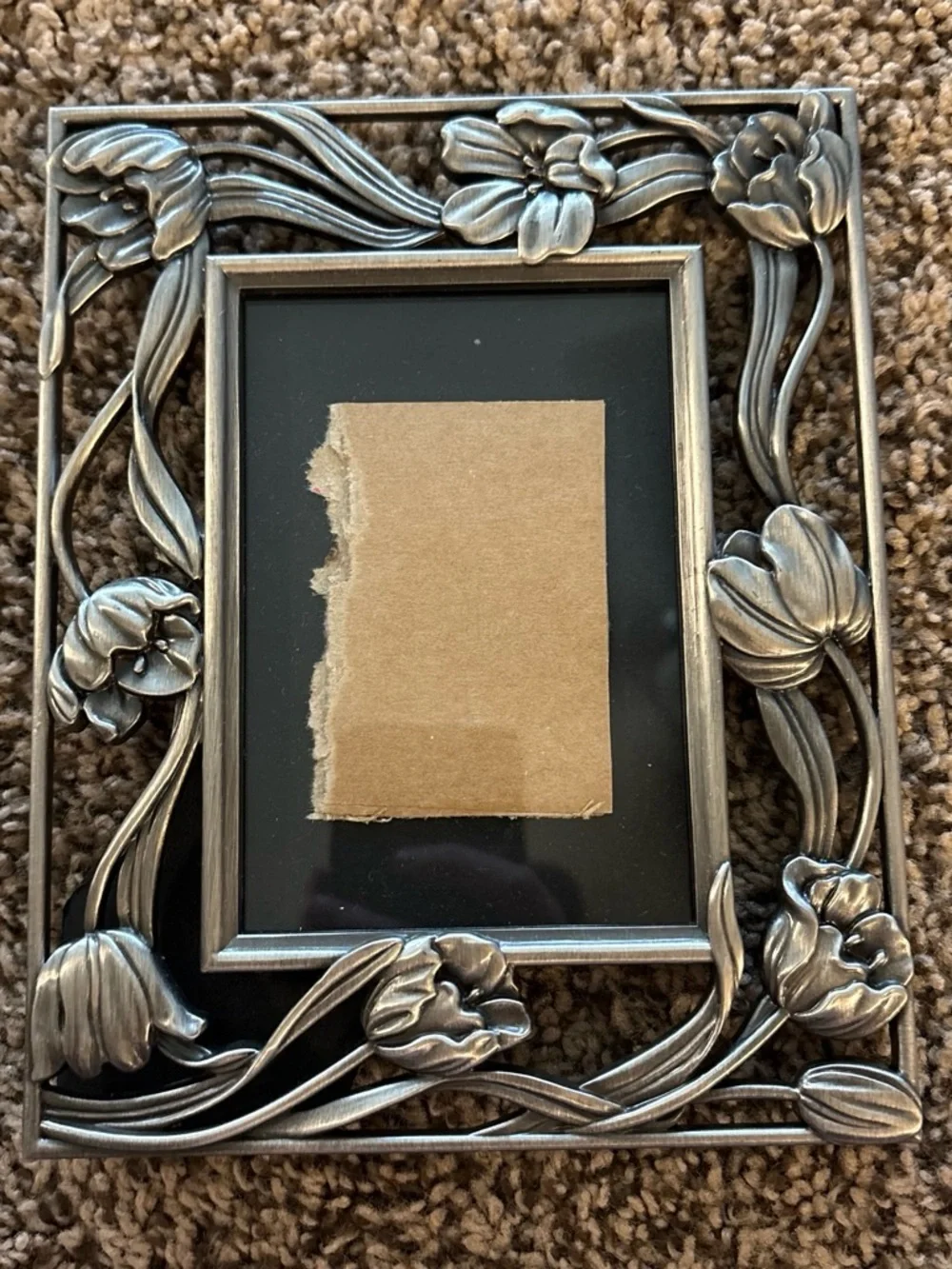 Decorative Pewter Floral Picture Frame - Silver
